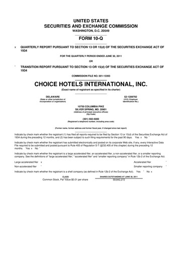 Miniature Choice Hotels International 10-Q Rapport trimestriel 2011 