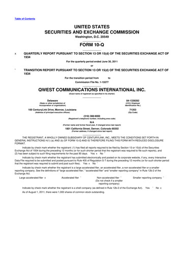 Thumbnail Qwest Communications International 10-Q Quarterly Report FY2011 