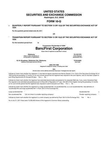 Thumbnail BancFirst 10-Q Quarterly Report FY 