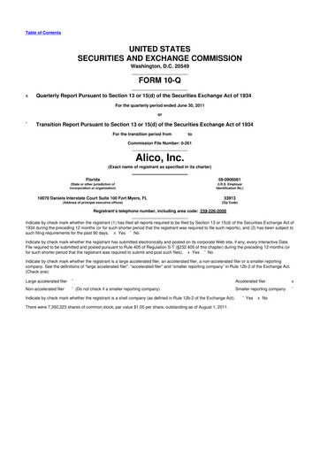 Thumbnail Alico
 10-Q Quarterly Report FY2011 