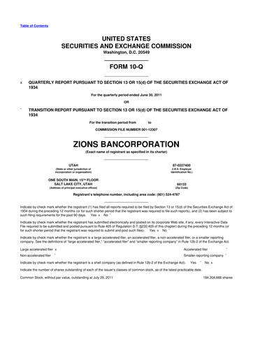 Miniature Zions Bancorporation
 10-Q Rapport trimestriel 2011 
