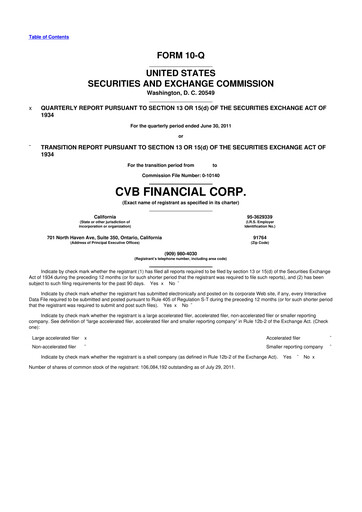 Thumbnail CVB Financial 10-Q Quarterly Report FY 