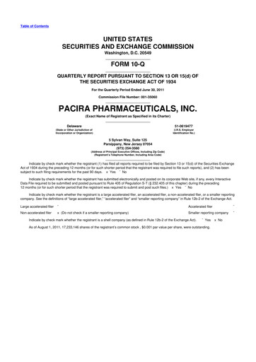 Miniature Pacira Biosciences
 10-Q Rapport trimestriel 2011 