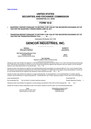 Miniature Gencor Industries
 10-Q Rapport trimestriel 2011 