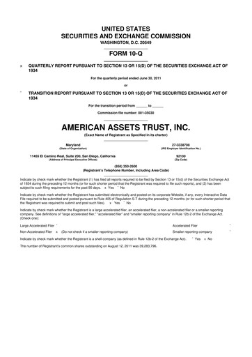 Vorschaubild American Assets Trust
 10-Q Quartalsbericht 2011 
