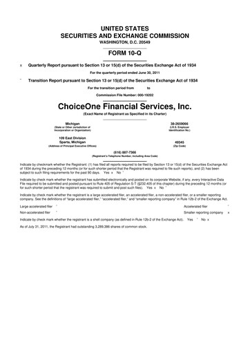 Miniature ChoiceOne Financial Services 10-Q Rapport trimestriel 2011 