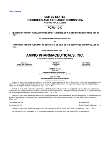 Thumbnail Ampio Pharmaceuticals 10-Q Quarterly Report FY2011 