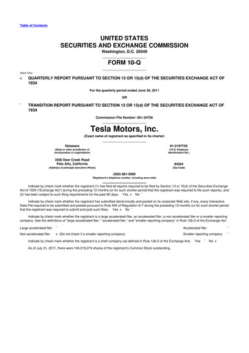 Miniature Tesla 10-Q Rapport trimestriel 2011 