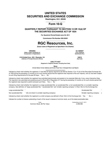 Miniature RGC Resources 10-Q Rapport trimestriel 2011 