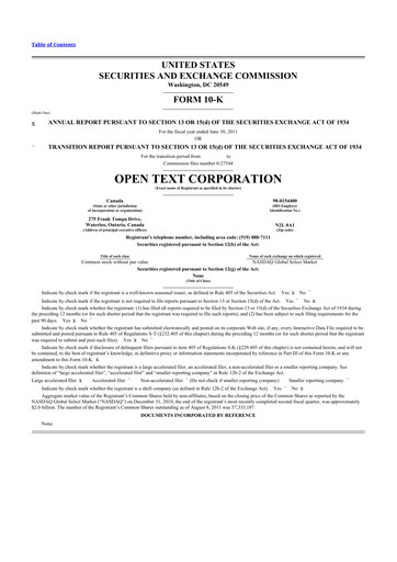 Thumbnail OpenText 10-K Annual Report 2011