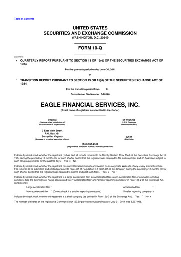 Thumbnail Eagle Financial Services 10-Q Quarterly Report FY2011 