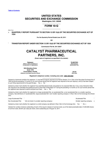 Thumbnail Catalyst Pharmaceuticals 10-Q Quarterly Report FY2011 