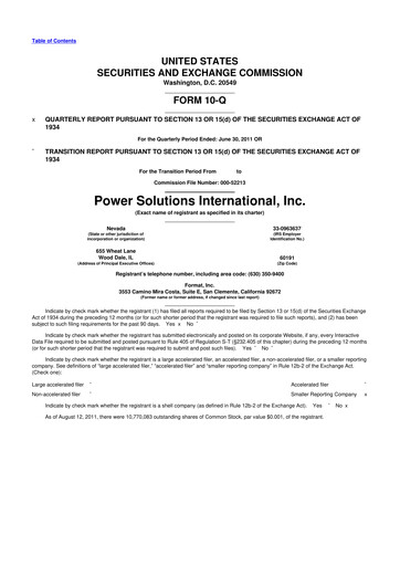 Thumbnail Power Solutions International 10-Q Quarterly Report FY2011-08-15 