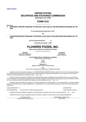 Miniature Flowers Foods
 10-Q Rapport trimestriel 2011 