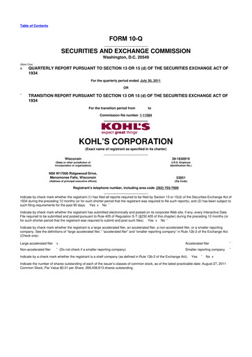 Thumbnail Kohl's
 10-Q Quarterly Report FY2011 