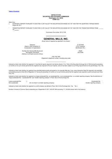 Thumbnail General Mills 10-Q Quarterly Report FY2012 