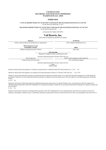 Thumbnail Vail Resorts
 10-K Annual Report 2011