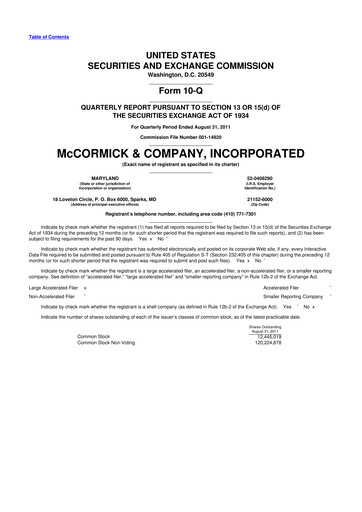 Thumbnail McCormick & Company
 10-Q Quarterly Report FY2011 