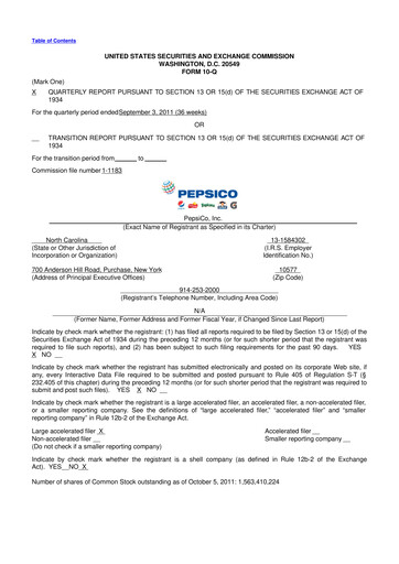 Miniature Pepsico 10-Q Rapport trimestriel 2011 
