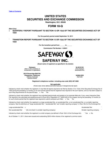 Thumbnail Safeway 10-Q Quarterly Report FY2011 