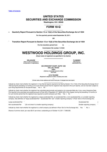 Thumbnail Westwood Holdings Group 10-Q Quarterly Report FY2011 