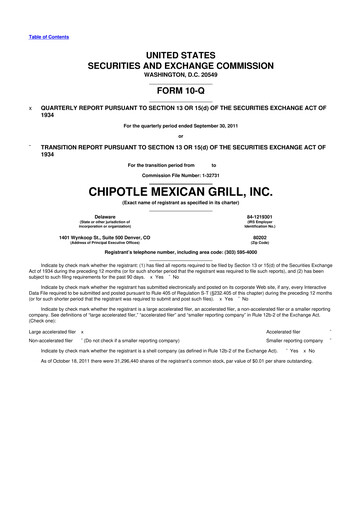 Thumbnail Chipotle Mexican Grill 10-Q Quarterly Report FY2011 