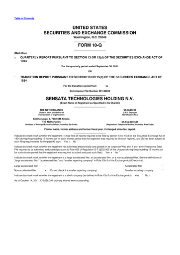 Thumbnail Sensata Technologies
 10-Q Quarterly Report FY2011 