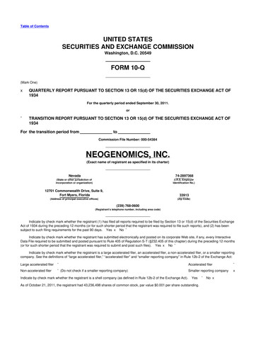 Thumbnail NeoGenomics
 10-Q Quarterly Report FY2011 