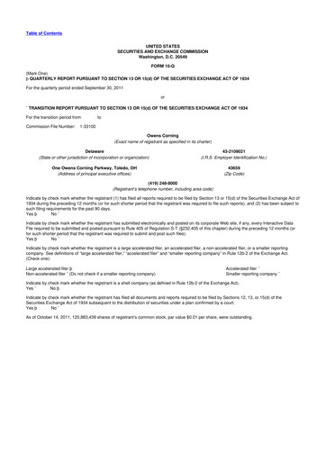 Miniature Owens Corning
 10-Q Rapport trimestriel 2011 