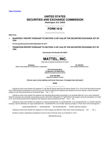 Thumbnail Mattel
 10-Q Quarterly Report FY2011 