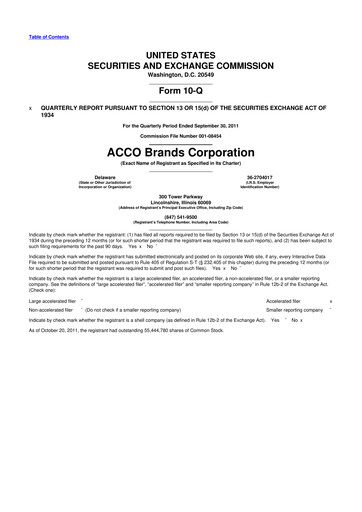 Thumbnail Acco Brands 10-Q Quarterly Report FY2011 