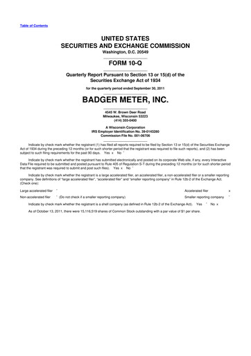 Thumbnail Badger Meter
 10-Q Quarterly Report FY2011 