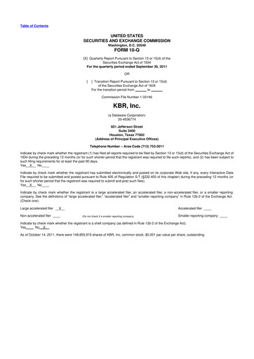 Thumbnail KBR
 10-Q Quarterly Report FY2011 