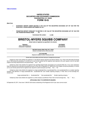 Thumbnail Bristol-Myers Squibb 10-Q Quarterly Report FY2011 