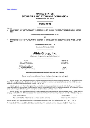 Thumbnail Altria Group 10-Q Quarterly Report FY2011 