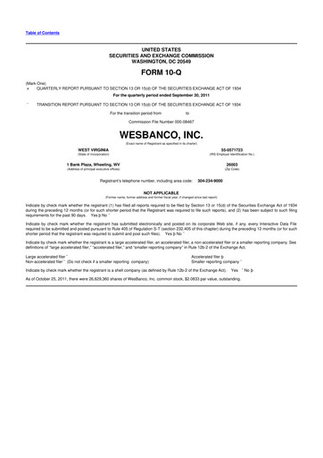 Miniature WesBanco 10-Q Rapport trimestriel  