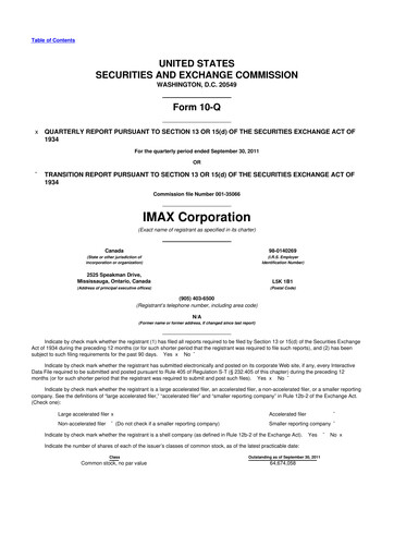 Thumbnail Imax Corp 10-Q Quarterly Report FY2011 