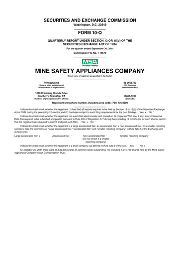 Miniature MSA Safety 10-Q Rapport trimestriel 2011 