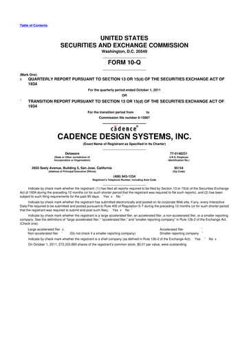 Thumbnail Cadence Design Systems 10-Q Quarterly Report FY2011 