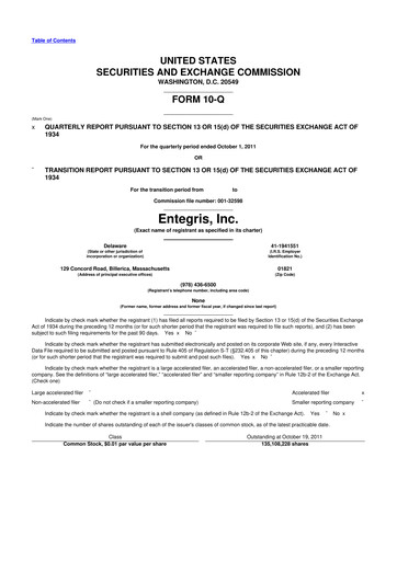 Miniature Entegris 10-Q Rapport trimestriel 2011 