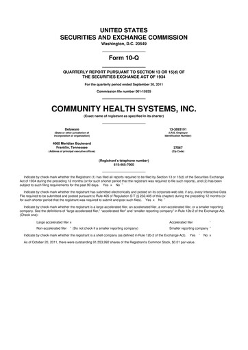 Thumbnail Community Health Systems
 10-Q Quarterly Report FY2011 