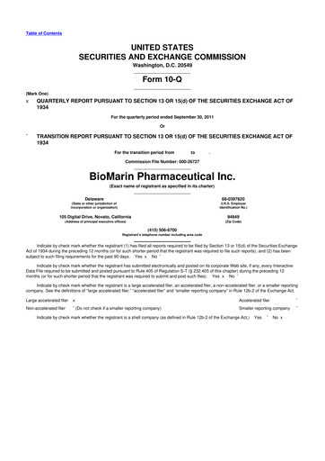 Thumbnail BioMarin Pharmaceutical 10-Q Quarterly Report FY2011 