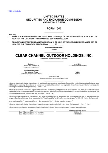 Thumbnail Clear Channel Outdoor
 10-Q Quarterly Report FY2011 
