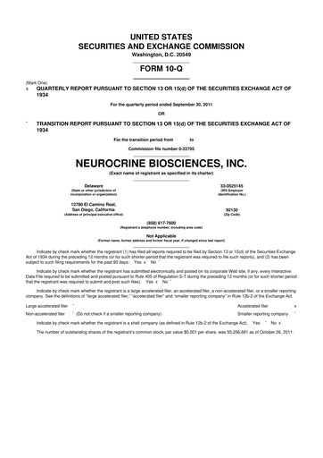 Thumbnail Neurocrine Biosciences
 10-Q Quarterly Report FY2011 