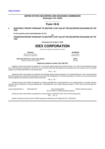 Miniature IDEX 10-Q Rapport trimestriel 2011 