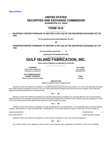 Thumbnail Gulf Island Fabrication
 10-Q Quarterly Report FY2011 