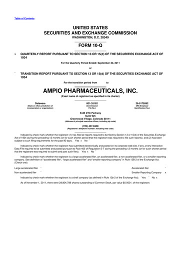 Thumbnail Ampio Pharmaceuticals 10-Q Quarterly Report FY2011 