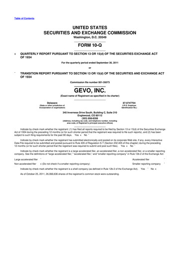 Thumbnail Gevo 10-Q Quarterly Report FY2011 