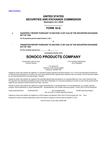 Thumbnail Sonoco 10-Q Quarterly Report FY2011 