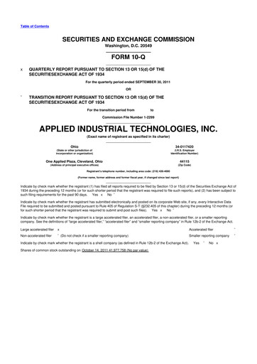 Miniature Applied Industrial Technologies
 10-Q Rapport trimestriel 2012 